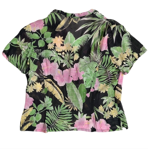 Vintage Sheer Mesh Botanical Floral Button Down Top - Picture 2 of 9